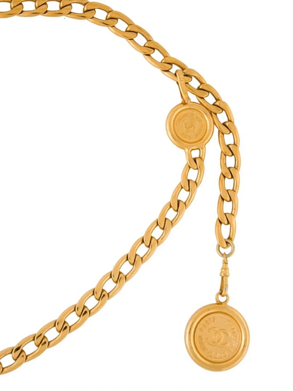 CHANEL Gold Coin Link Chain Belt with Double CC Medallions